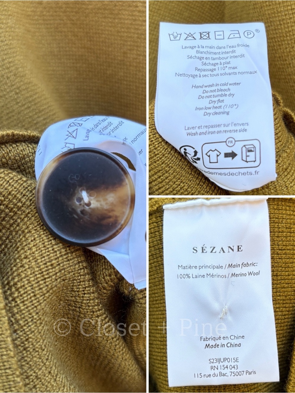 Sezane Betty Cardigan Olive Green Crochet Wool Size Medium - Picture 11 of 16